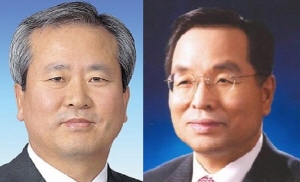 신상훈 전 신한금융 사장(왼쪽)과 김창록 전 산업은행 총재.