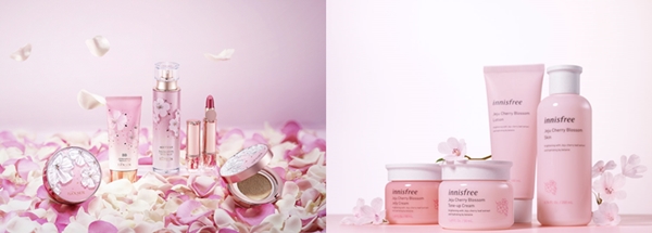 LG생활건강 이자녹스(왼쪽)와 이니스프리가 선보인 벚꽃 에디션. <사진=각사취합>