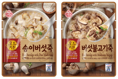 오즈키친 송이버섯죽(왼쪽)과 버섯불고기죽 <사진=오뚜기>