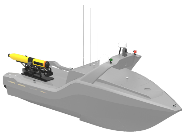 SAS AUV가 탑재된 무인잠수정(USV) <사진=한화시스템>