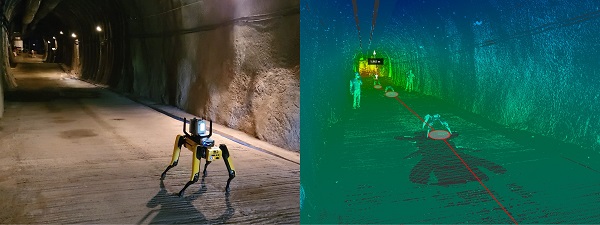 레이저 스캐너를 활용한 터널 현장 3D 형상 데이터 취득 및 분석. <사진=현대건설>