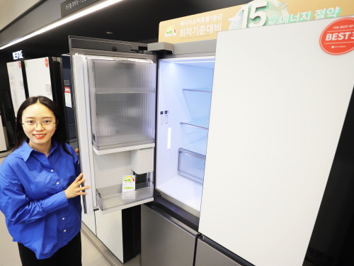 롯데하이마트 관계자가 고효율 냉장고를 소개하고 있다. 